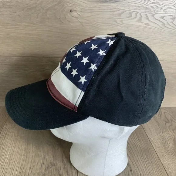 American Flag Front Ball Cap Black Adjustable Strap and Clamp Close - Picture 3 of 10